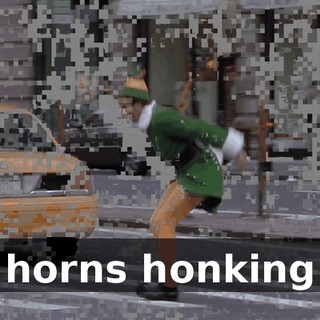 ( horns honking )