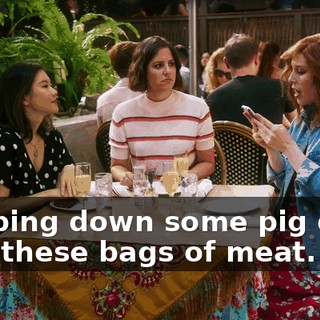 "Gulping down some pig dicks with these bags of meat.