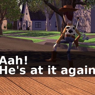 -Aah! -He's at it again!